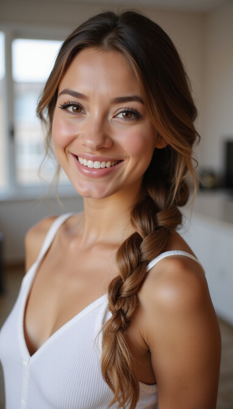 Fishtail Braid Draped Over One Shoulder