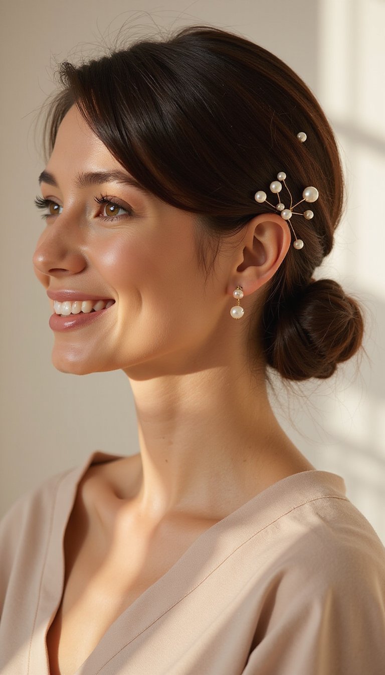 Low Knot Adorned With Pearl Hair Pins