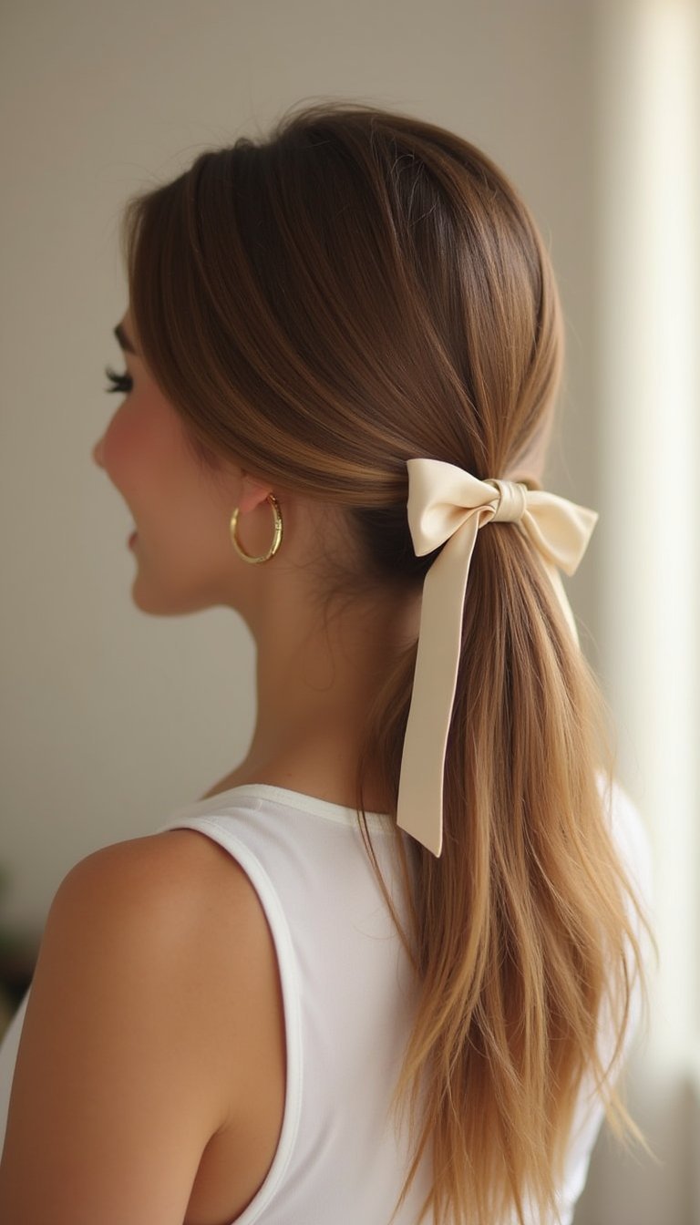 Polished Low Pony With Satin Ribbon Bow