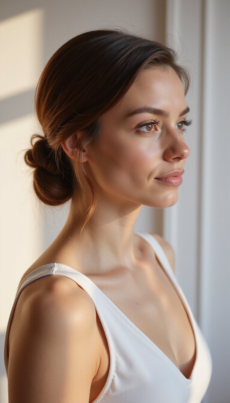 Sleek Low Bun With Side Part