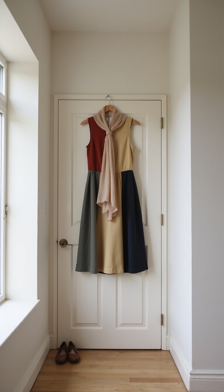 Bold color-block dress with scarf accent