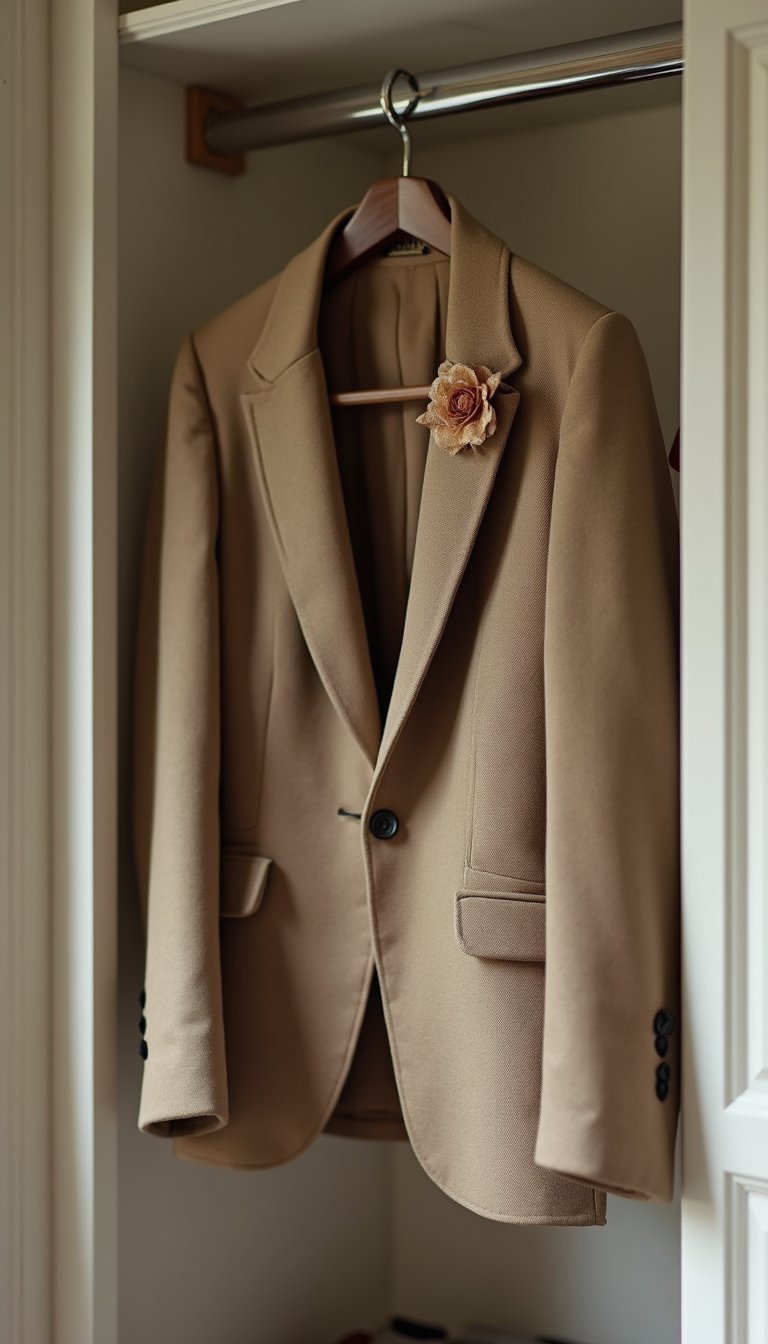 Tailored blazer with hand-stitched corsage