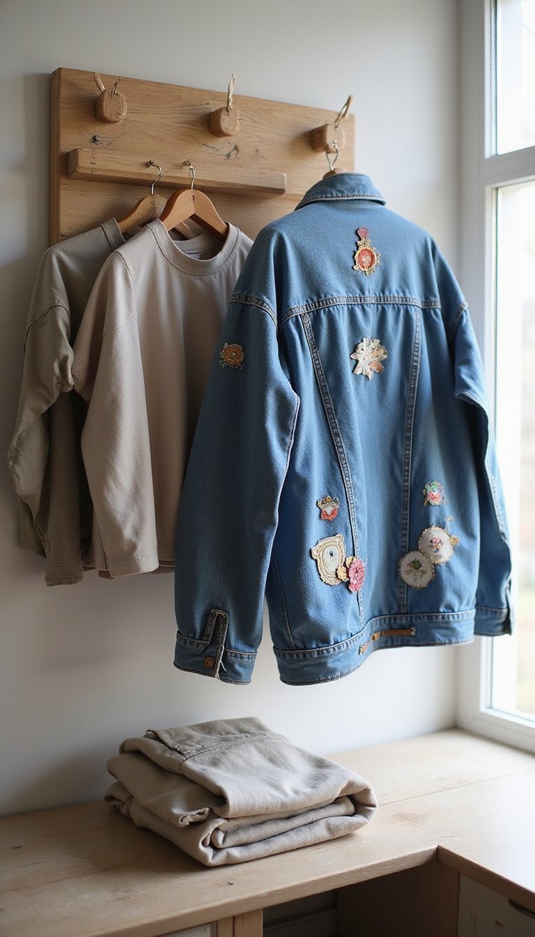 Upcycled Denim Jacket with Patches and Pins