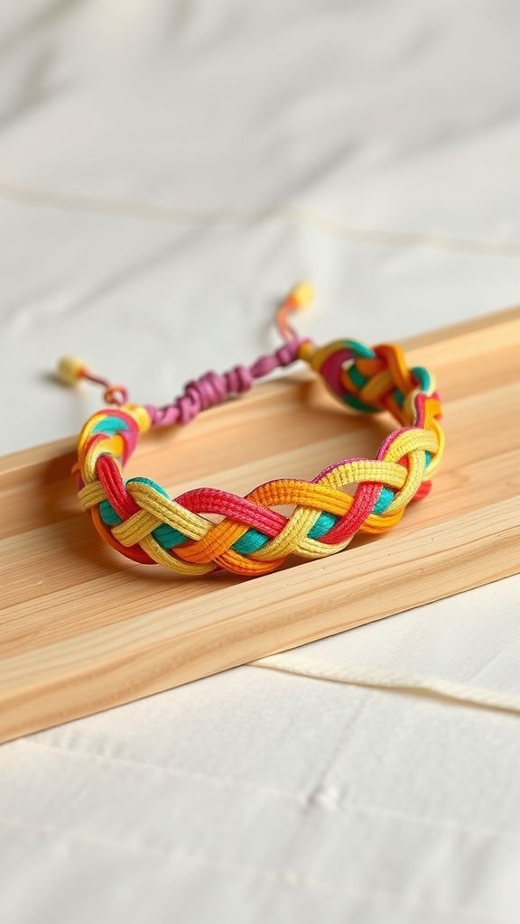 Braided fabric bracelet with unexpected color pops