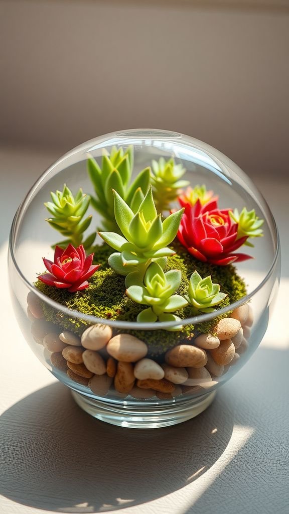 Mini succulent terrarium in a clear globe