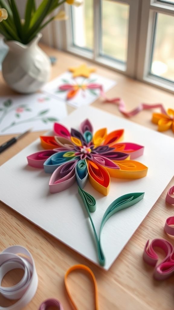 Paper quilled floral card with layered petals