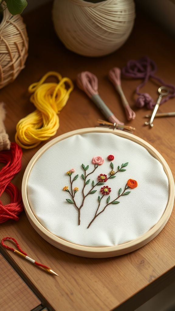 Simple embroidered hoop with floral motifs