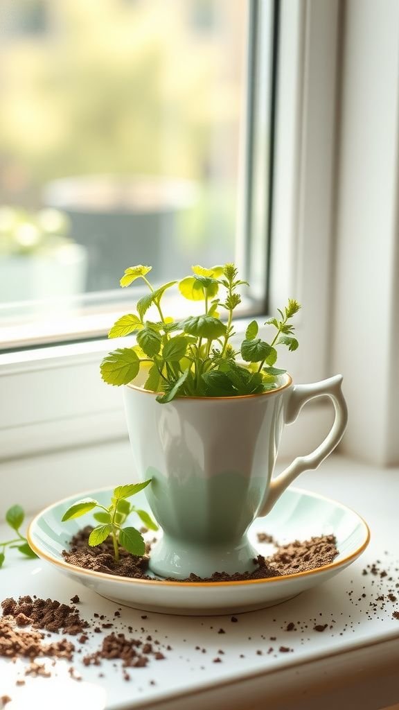 Teacup herb planter that smells like spring